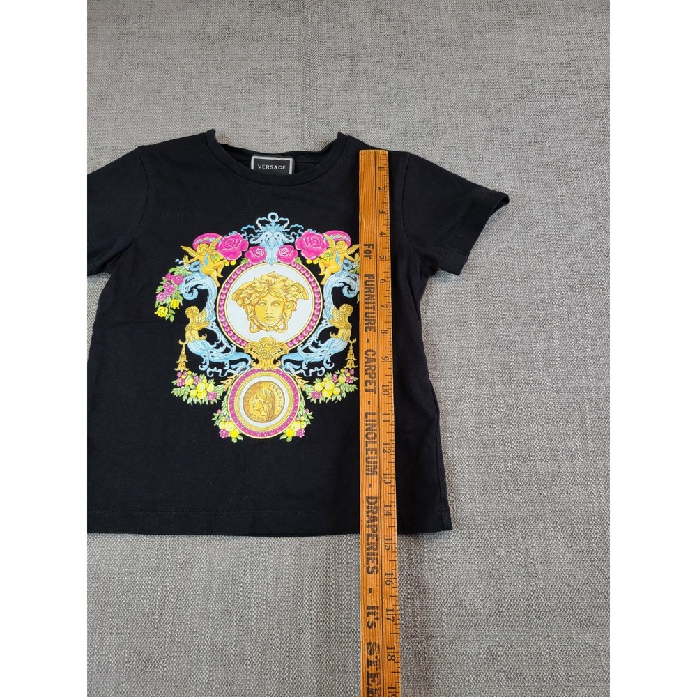 Versace Shirt Kids Unisex 4 Black Graphic Medusa Tee Short Sleeve Designer - Picture 5 of 8